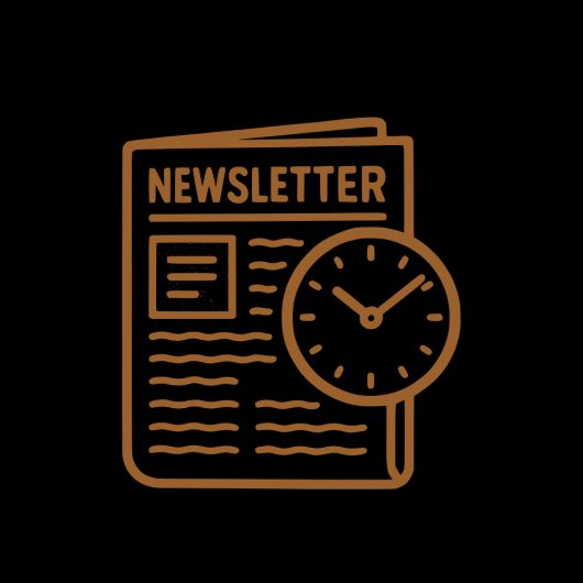 Newsletter icon showing a newspaper with a clock overlay.