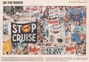 Mass of people and anti-war banners on Peace March